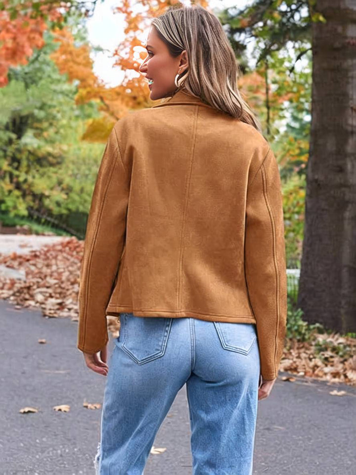 Lune London | Perfect Suede Jacket Made of Suedine with Zipper Pockets Notch Collar Long Sleeves Women Casual Fashion