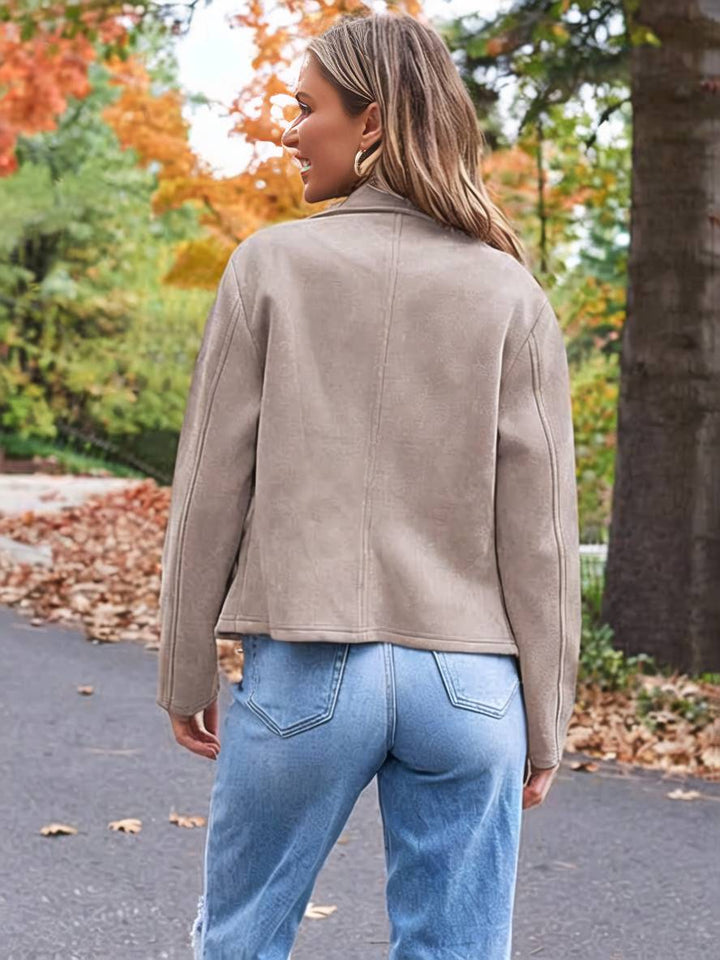 Lune London | Perfect Suede Jacket Made of Suedine with Zipper Pockets Notch Collar Long Sleeves Women Casual Fashion