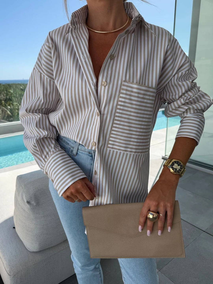 Lune London | Striped Blouse Button-Up Shirt Collar Long Sleeves Women Elegant Tailored Casual Plus Size