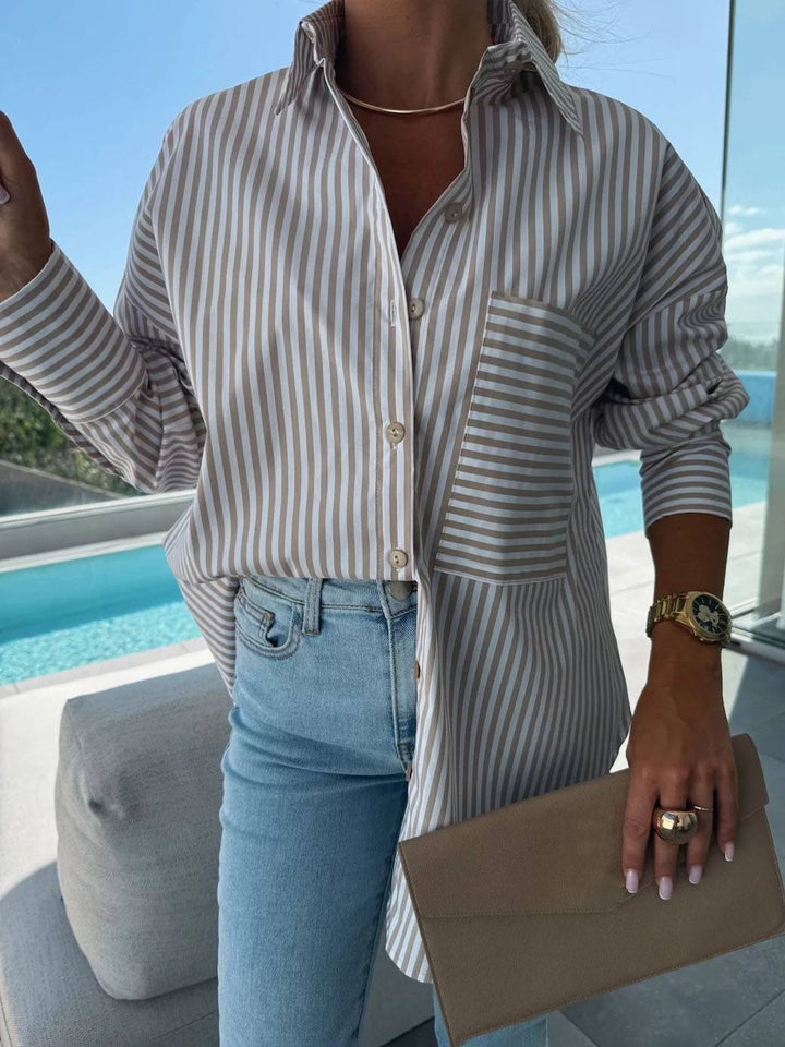 Lune London | Striped Blouse Button-Up Shirt Collar Long Sleeves Women Elegant Tailored Casual Plus Size