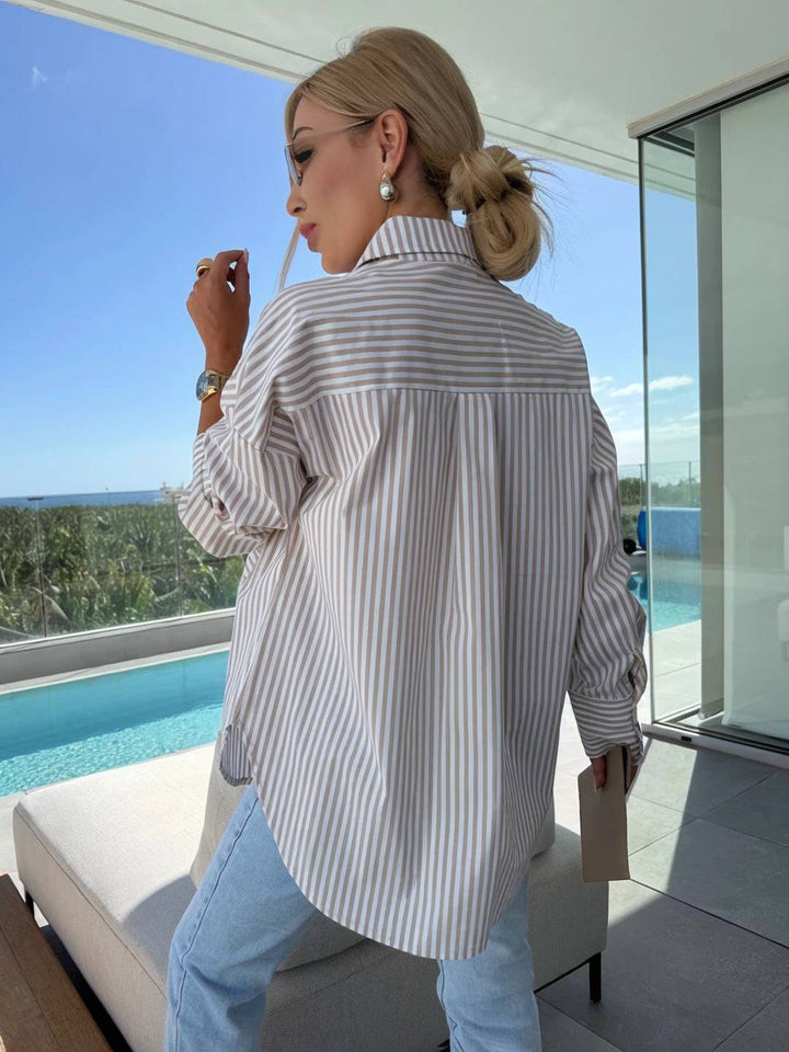 Lune London | Striped Blouse Button-Up Shirt Collar Long Sleeves Women Elegant Tailored Casual Plus Size