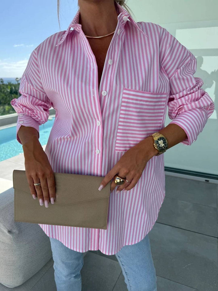 Lune London | Striped Blouse Button-Up Shirt Collar Long Sleeves Women Elegant Tailored Casual Plus Size