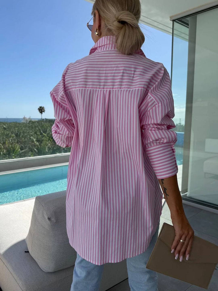 Lune London | Striped Blouse Button-Up Shirt Collar Long Sleeves Women Elegant Tailored Casual Plus Size