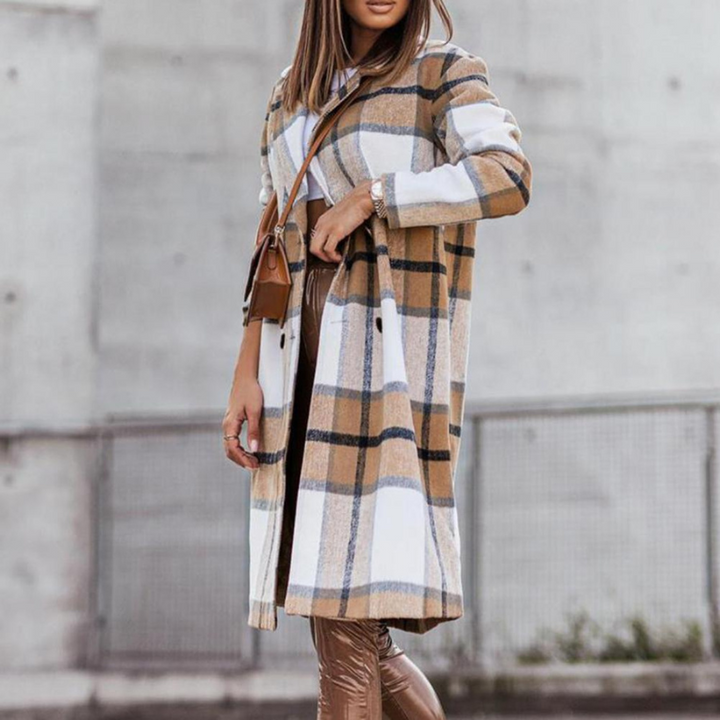 Lune London | Wool coat - Long checked autumn coat for women
