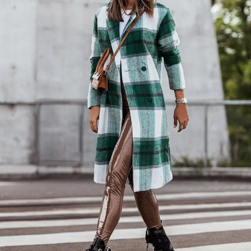 Lune London | Wool coat - Long checked autumn coat for women