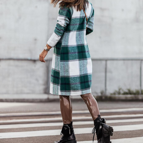 Lune London | Wool coat - Long checked autumn coat for women