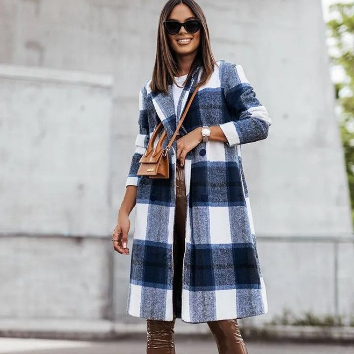 Lune London | Wool coat - Long checked autumn coat for women