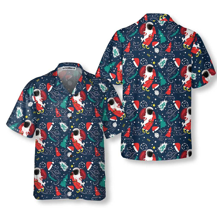 Lune London | Christmas Hawaiian shirt with a cartoon Santa flying in space, Santa Hawaiian shirt for men