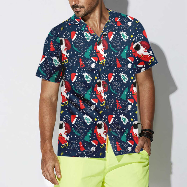 Lune London | Christmas Hawaiian shirt with a cartoon Santa flying in space, Santa Hawaiian shirt for men