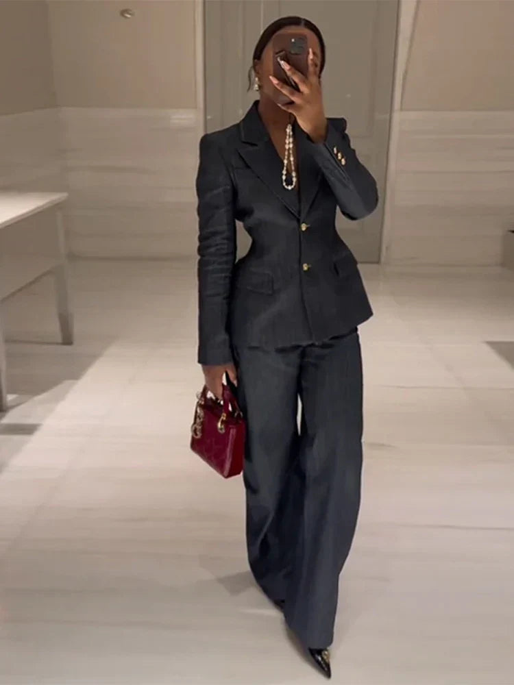 Lune London | Jacket High Waist Jeans Office Two-Piece Suit