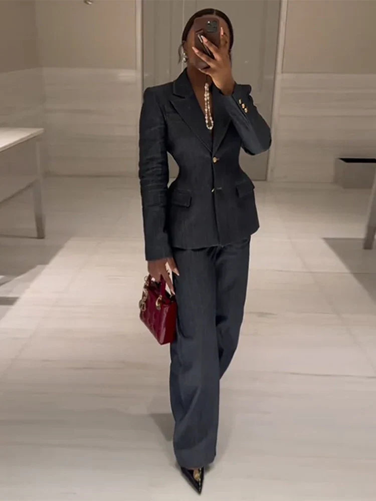 Lune London | Jacket High Waist Jeans Office Two-Piece Suit