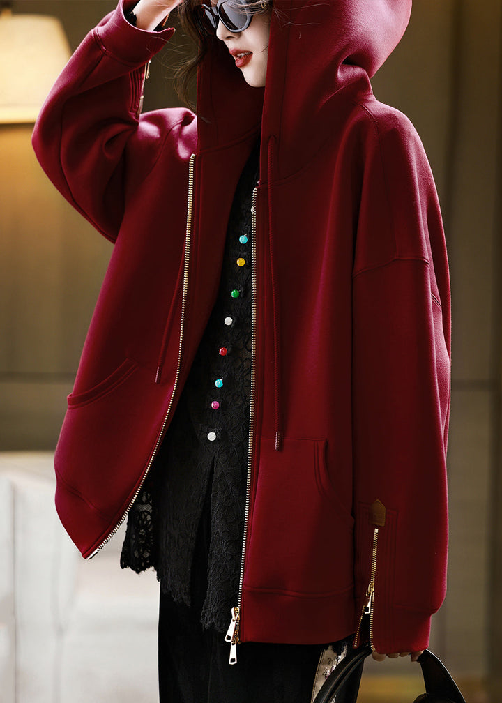 Lune London | Red cotton hooded coats with zipper and pockets