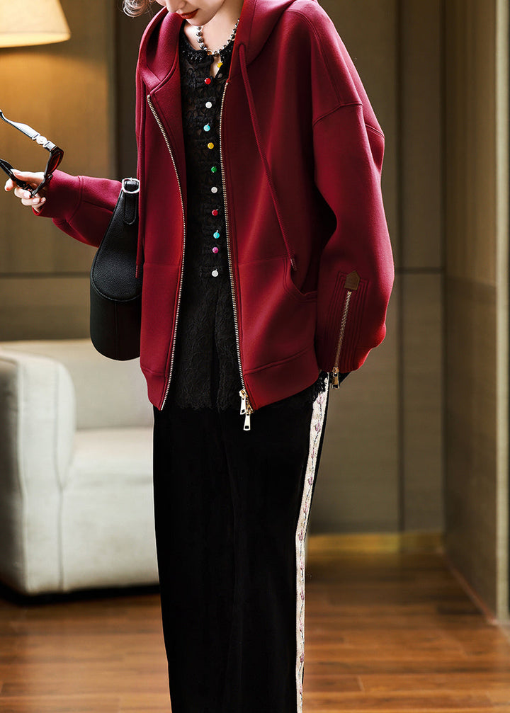 Lune London | Red cotton hooded coats with zipper and pockets