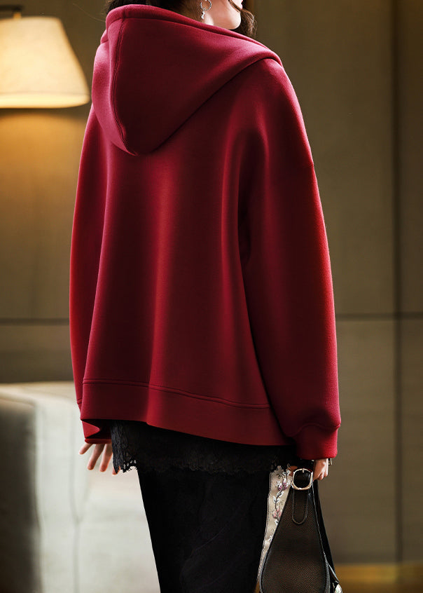 Lune London | Red cotton hooded coats with zipper and pockets
