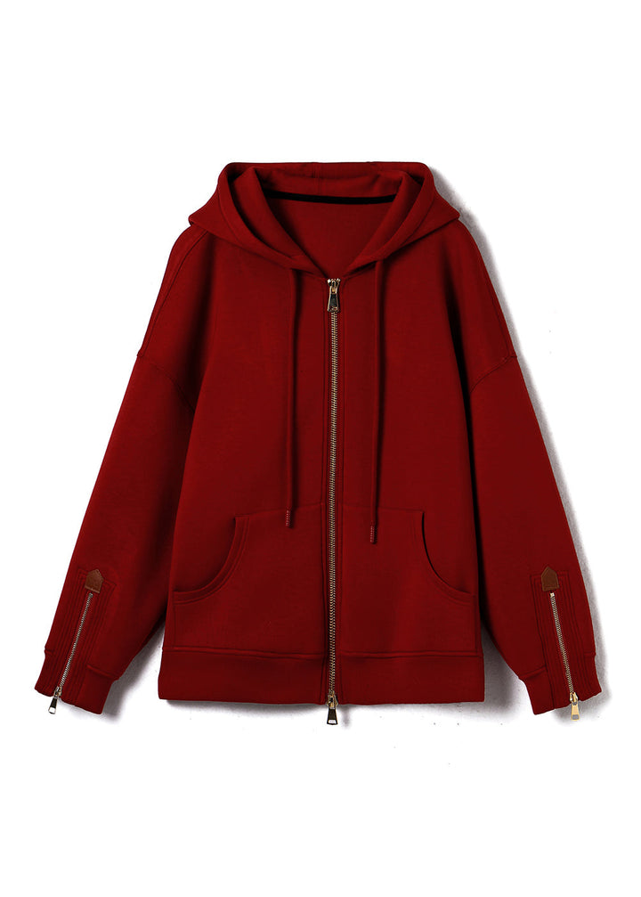 Lune London | Red cotton hooded coats with zipper and pockets