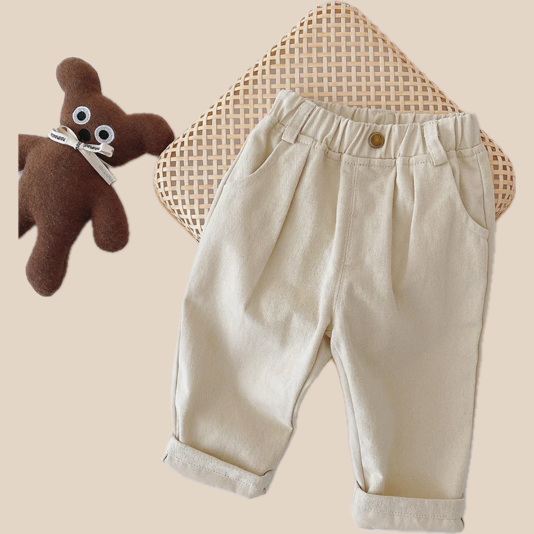 Lune London | Boys' pants with elastic waistband – Beige/Brown, Comfortable fit for 1-5 years