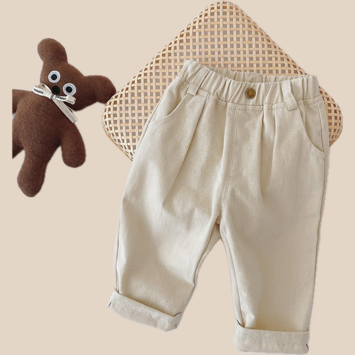 Lune London | Boys' pants with elastic waistband – Beige/Brown, Comfortable fit for 1-5 years