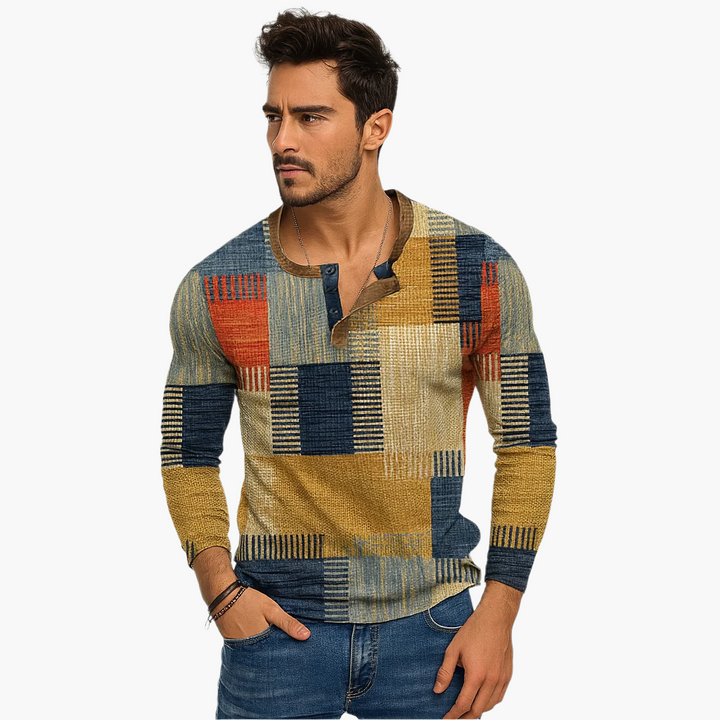 Lune London | Patchwork knit sweater - Modern Henley style for autumn and winter