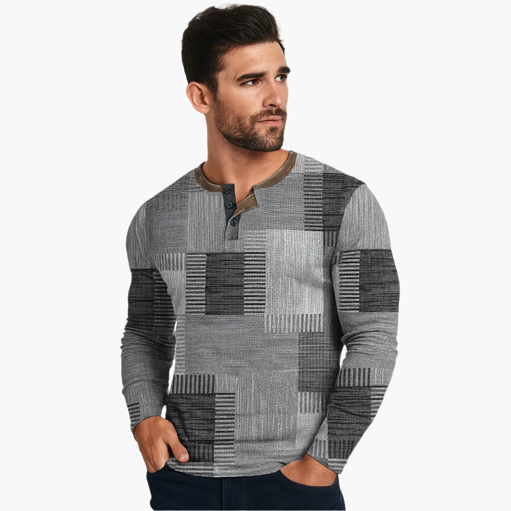 Lune London | Patchwork knit sweater - Modern Henley style for autumn and winter