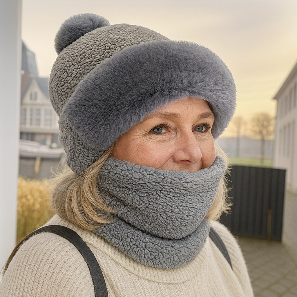 Lune London | Hat & Scarf Set - Soft & Warm - With Pom-Pom - For Women