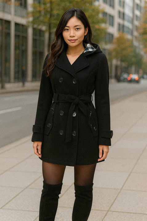 Lune London | Women's Hooded Double-breasted Coat Belt