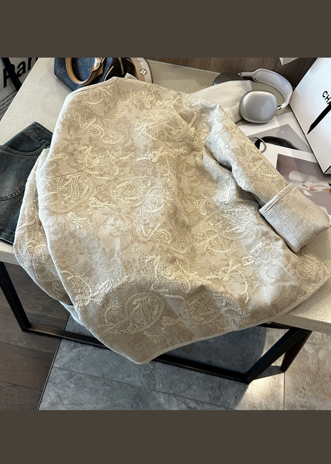 Lune London | Stylish Beige Embroidered Buttons Pockets Cotton Coats