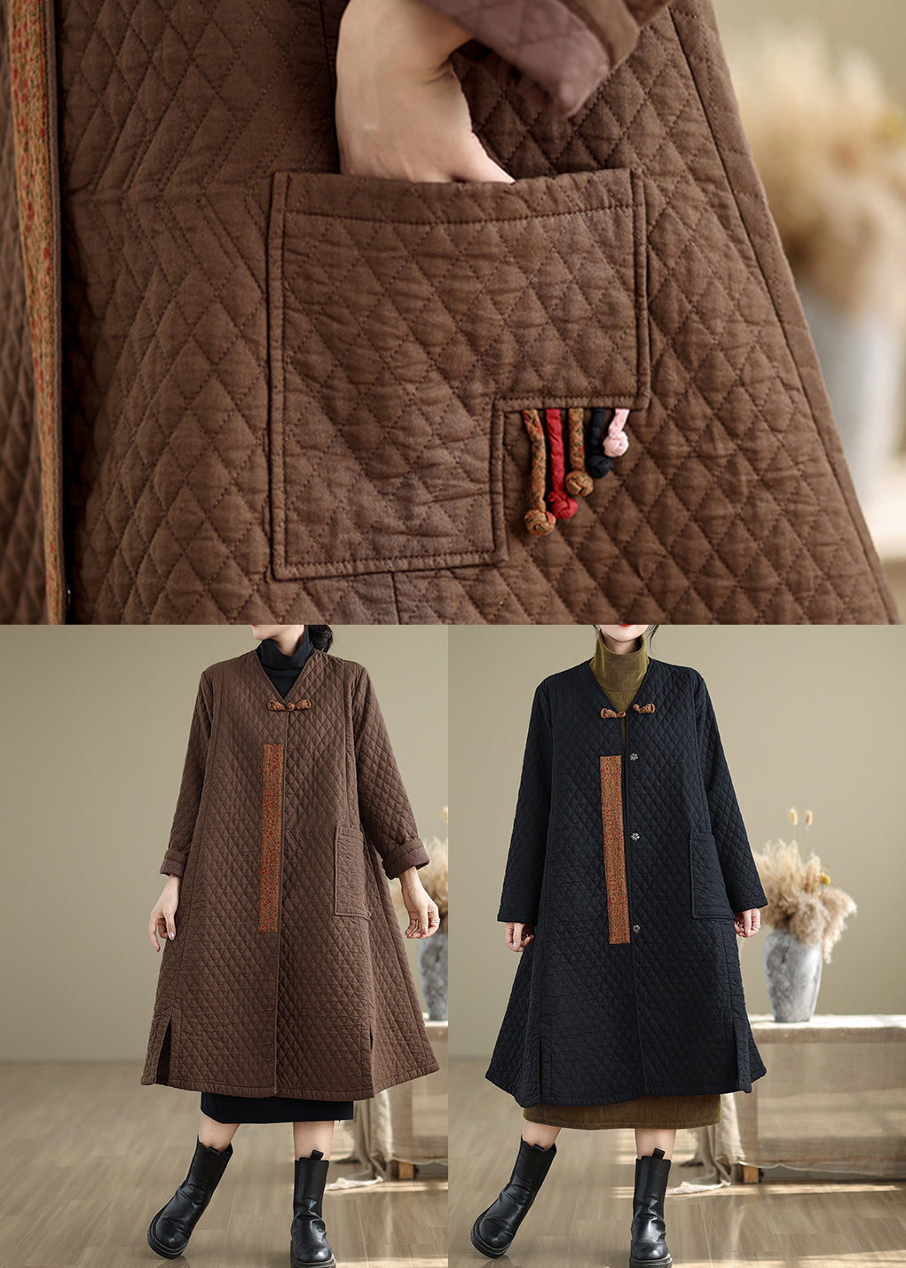 Lune London | Style Noir V-Neck with Fine Pockets in Cotton Filled Winter Coats