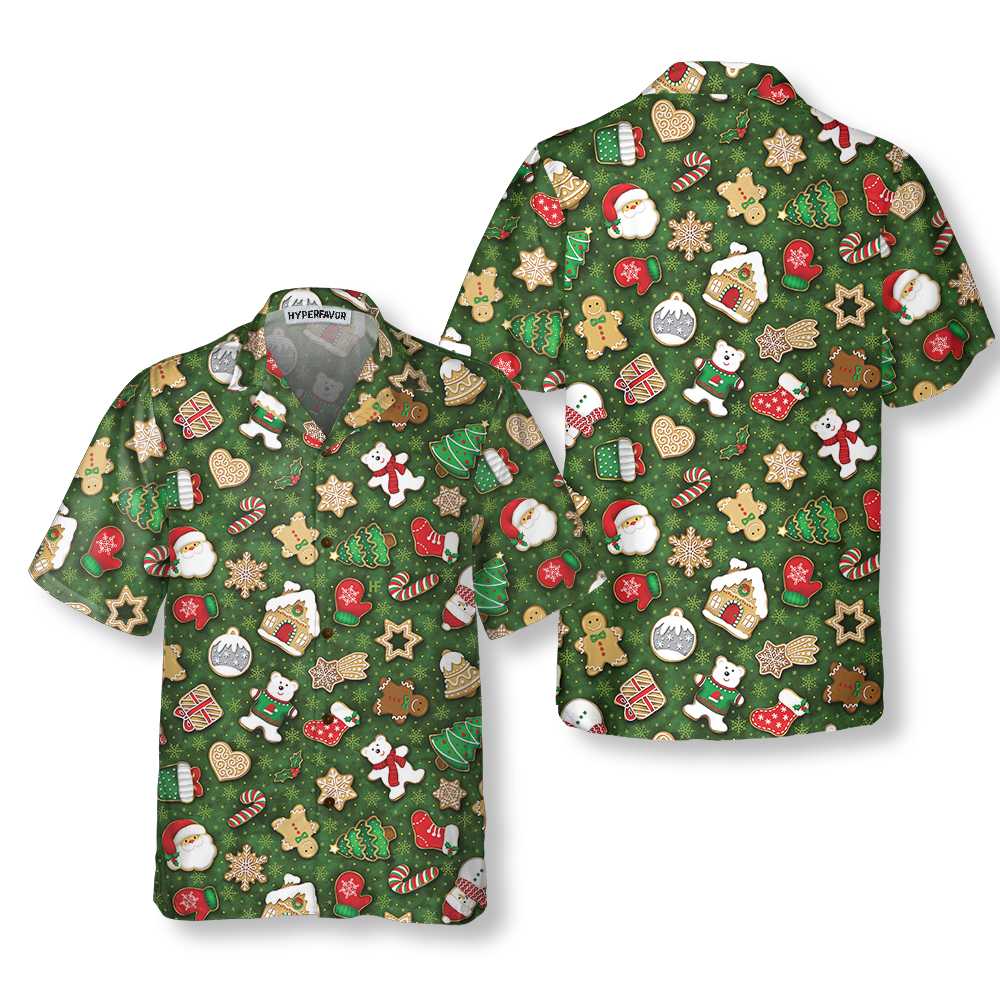 Lune London | Chemise hawaïenne de biscuits de Noël partout, T-shirt de Noël amusant, Meilleur cadeau de Noël