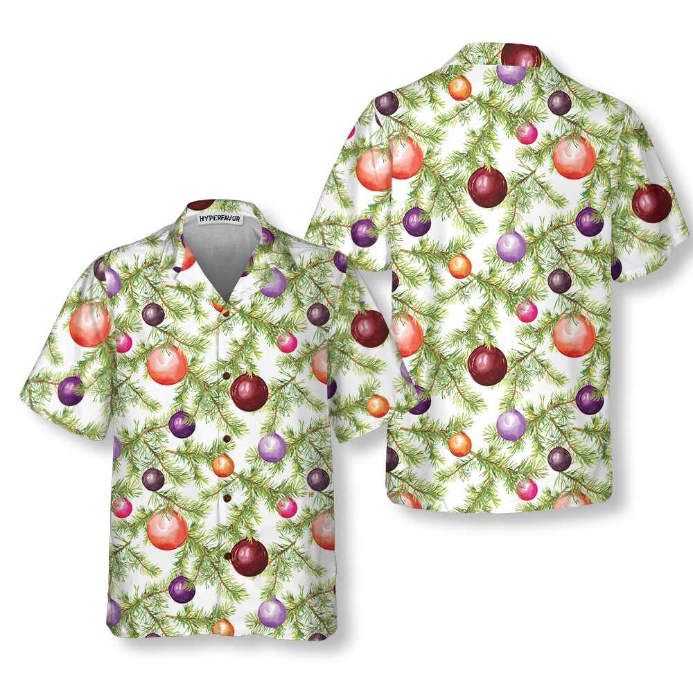 Lune London | Boules de Noël et chemises hawaïennes à branches de sapin, Chemise de Noël amusante, Meilleure idée de cadeau de Noël