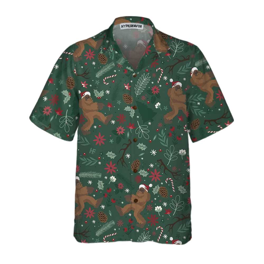 Lune London | Bigfoot Christmas Hawaiian Shirt, Fun Bigfoot Christmas Shirt for Men