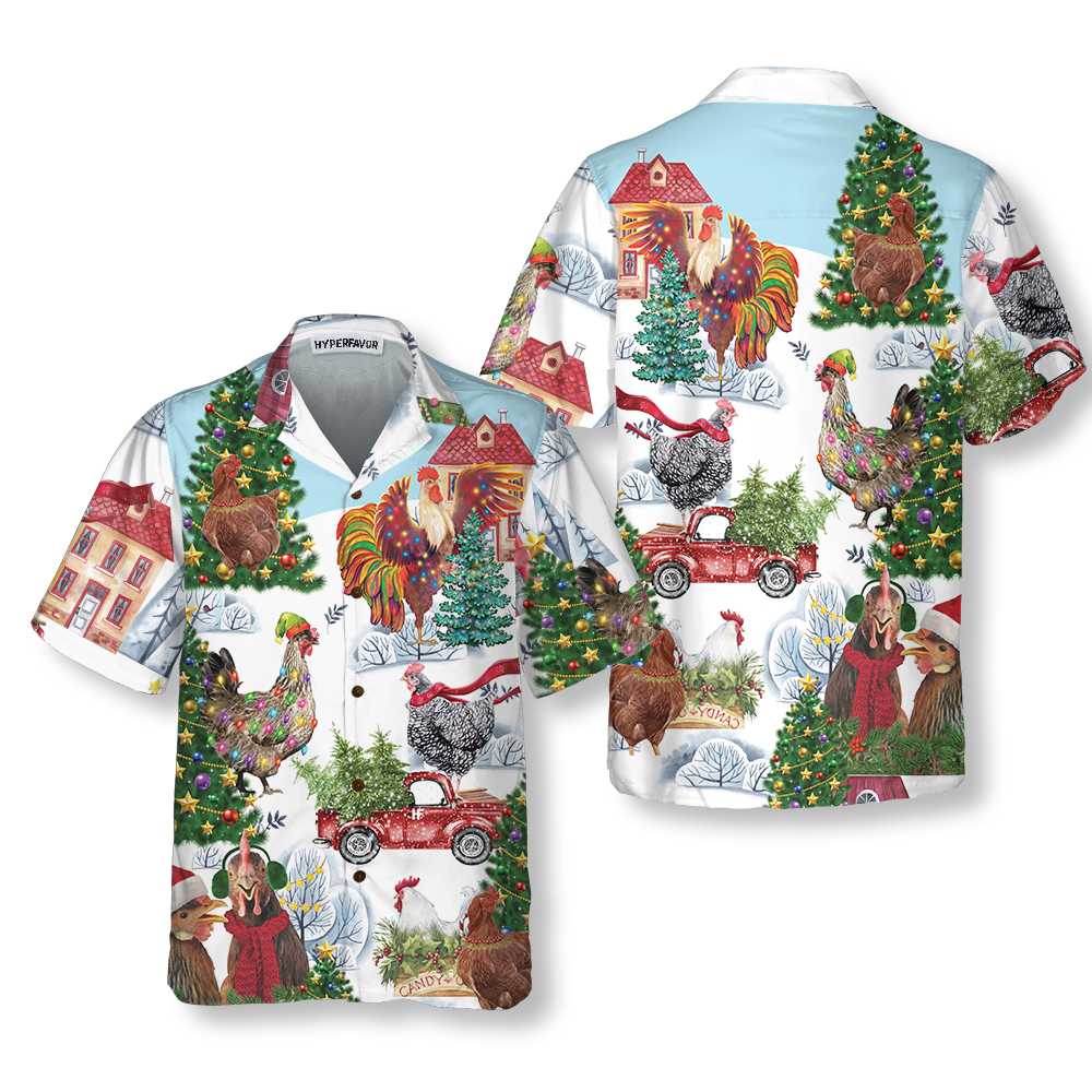 Lune London | Christmas Chicken Hawaiian Shirt, Fun Christmas Chicken Shirt, Best Christmas Gift Idea