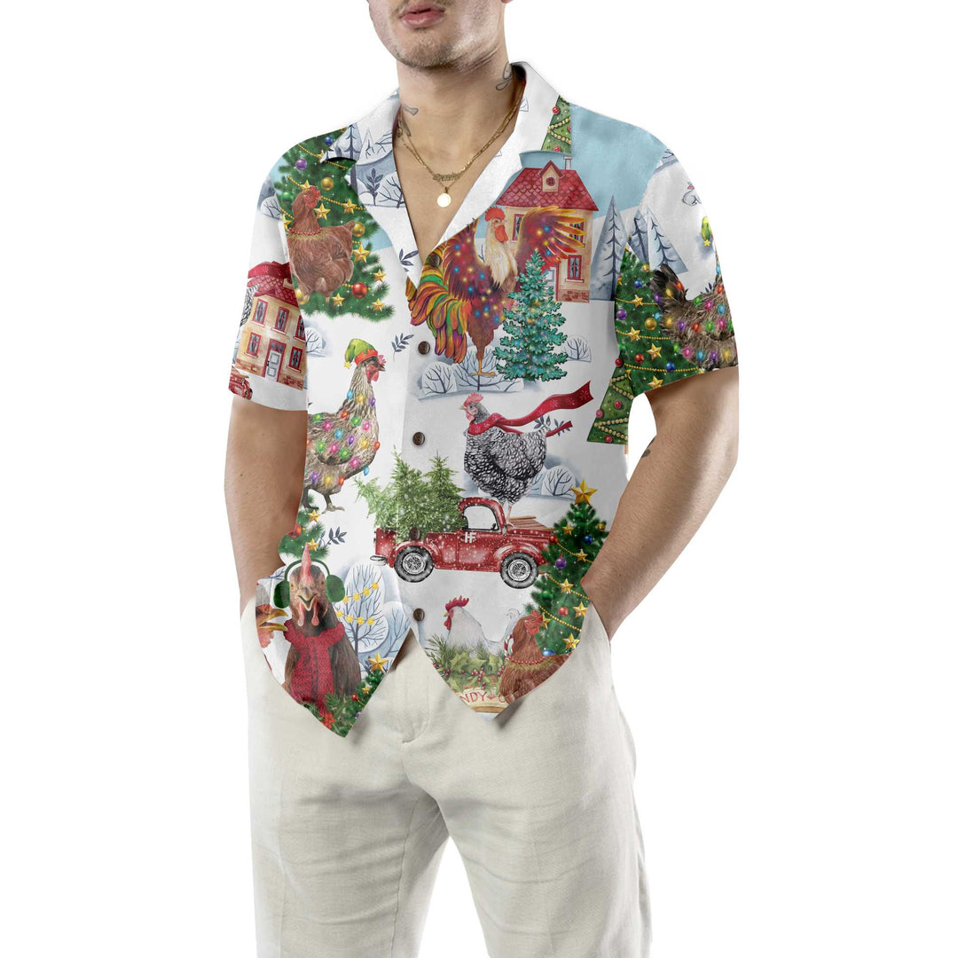 Lune London | Christmas Chicken Hawaiian Shirt, Fun Christmas Chicken Shirt, Best Christmas Gift Idea