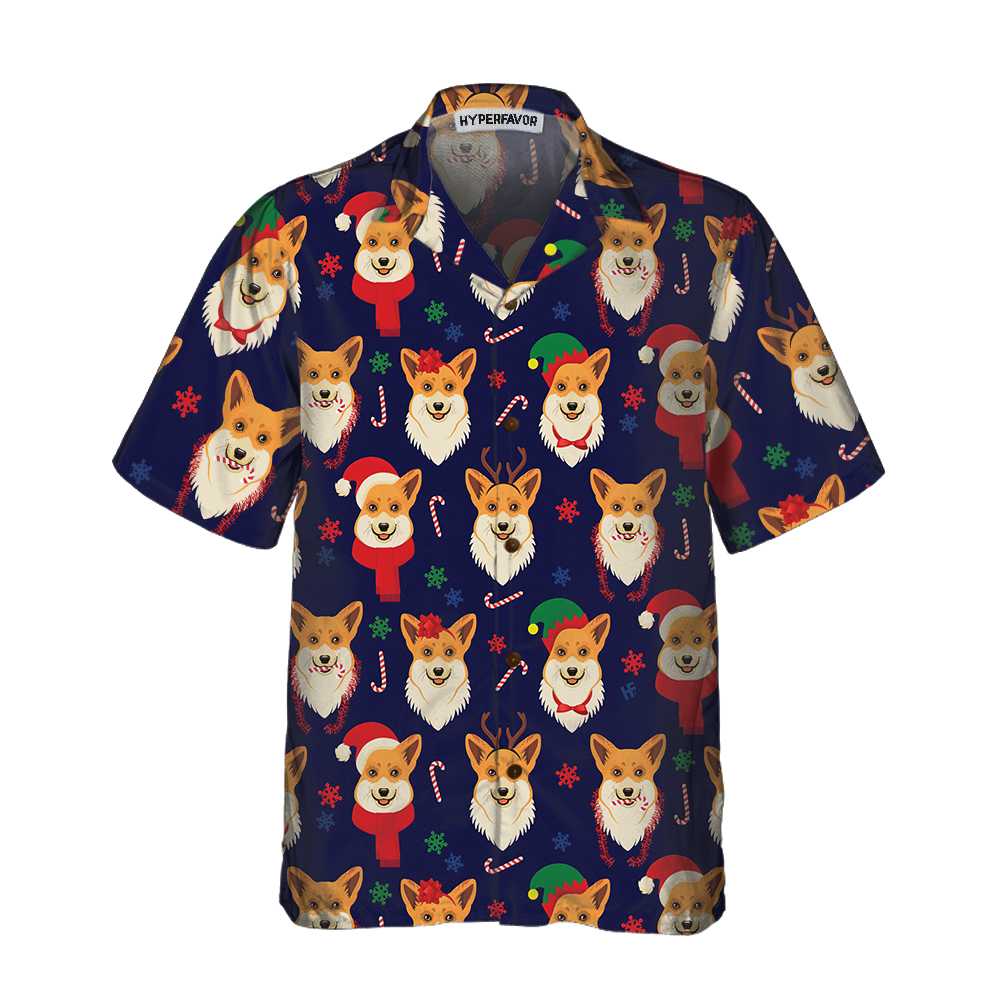 Lune London | Hawaiian shirt with Christmas Corgi pattern, funny Corgi dog shirt for Christmas, Christmas gift for dog lovers