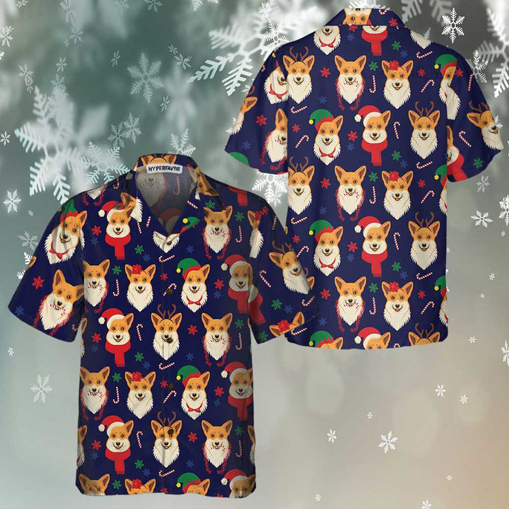Lune London | Hawaiian shirt with Christmas Corgi pattern, funny Corgi dog shirt for Christmas, Christmas gift for dog lovers
