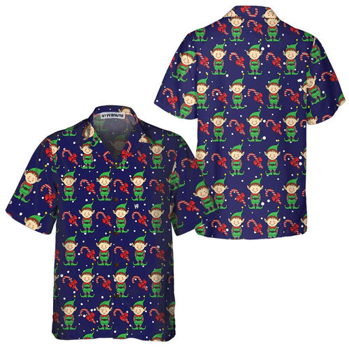 Lune London | Blue Hawaiian shirt of Christmas elves. Christmas elf shirt, best Christmas gift idea.