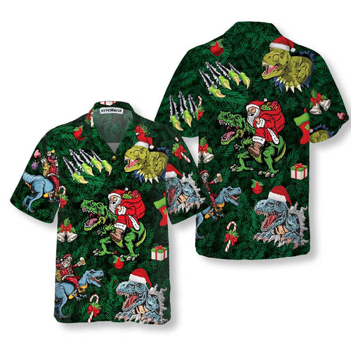 Lune London | Christmas Holidays with T-Rex Hawaiian Shirt, Fun Christmas Shirt with Dinosaur, Best Christmas Gift Idea