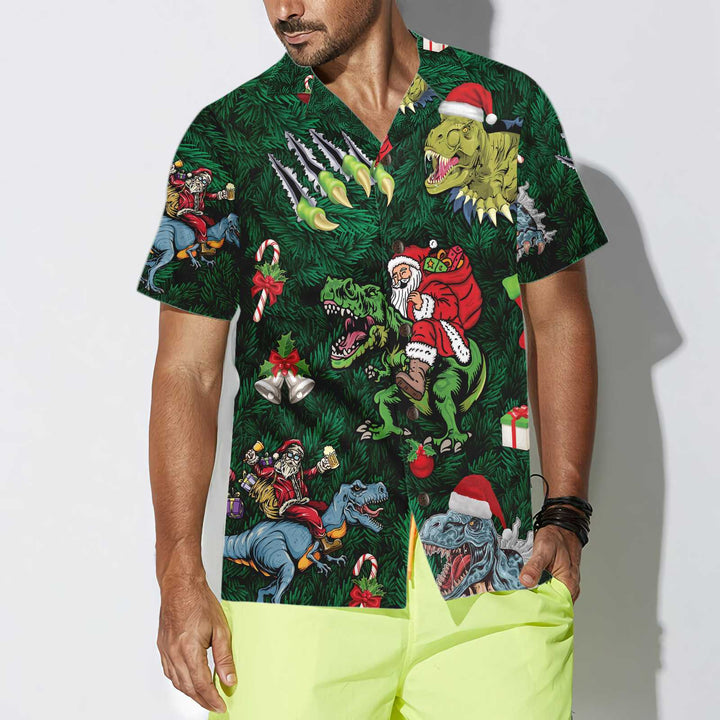 Lune London | Christmas Holidays with T-Rex Hawaiian Shirt, Fun Christmas Shirt with Dinosaur, Best Christmas Gift Idea