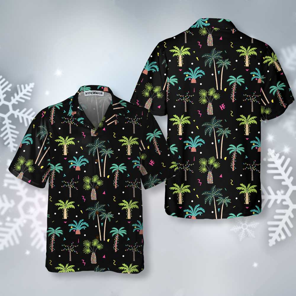 Lune London | Chemise en coton palmiers de Noël, chemise de Noël amusante pour hommes