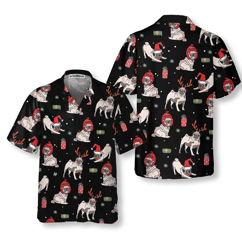 Lune London | Pug Christmas Hawaiian Shirt, Pug Christmas Shirt for Men and Women, Best Christmas Gift Idea