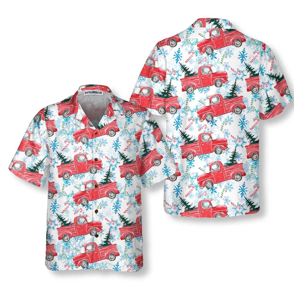 Lune London | Chemise hawaïenne à rayures de bonbon rétro rouge Noël