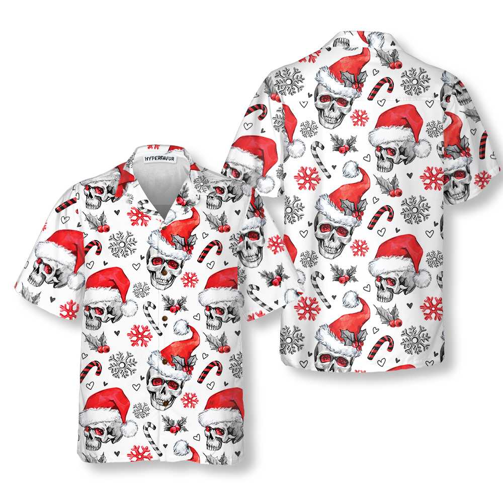 Lune London | Christmas Skull with Candy Canes White Version Christmas Hawaiian Shirt, Christmas Hawaiian Shirt for Men