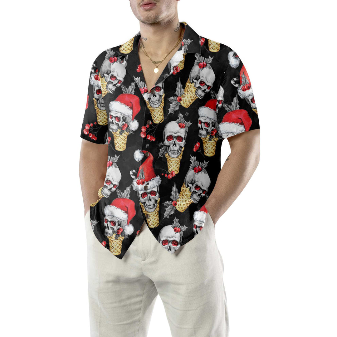 Lune London | Christmas Skull Hawaiian Shirt with Waffle Cone, Fun Christmas Skull T-Shirt, Best Gift for Christmas