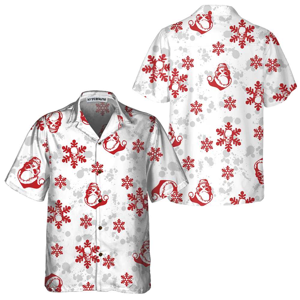 Lune London | Christmas Hawaiian shirt with snow and skull, Christmas skull T-shirt, Best gift for Christmas