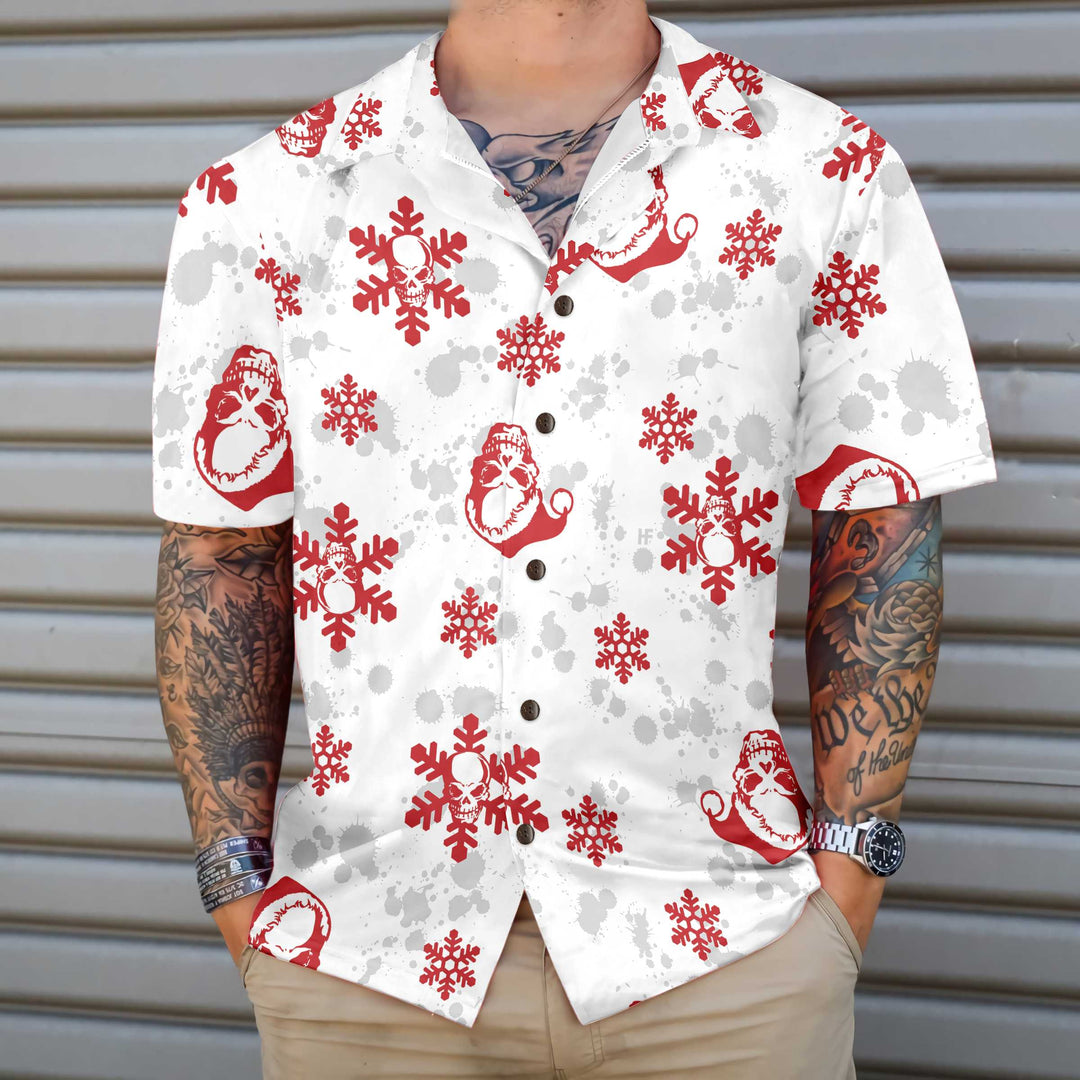 Lune London | Christmas Hawaiian shirt with snow and skull, Christmas skull T-shirt, Best gift for Christmas