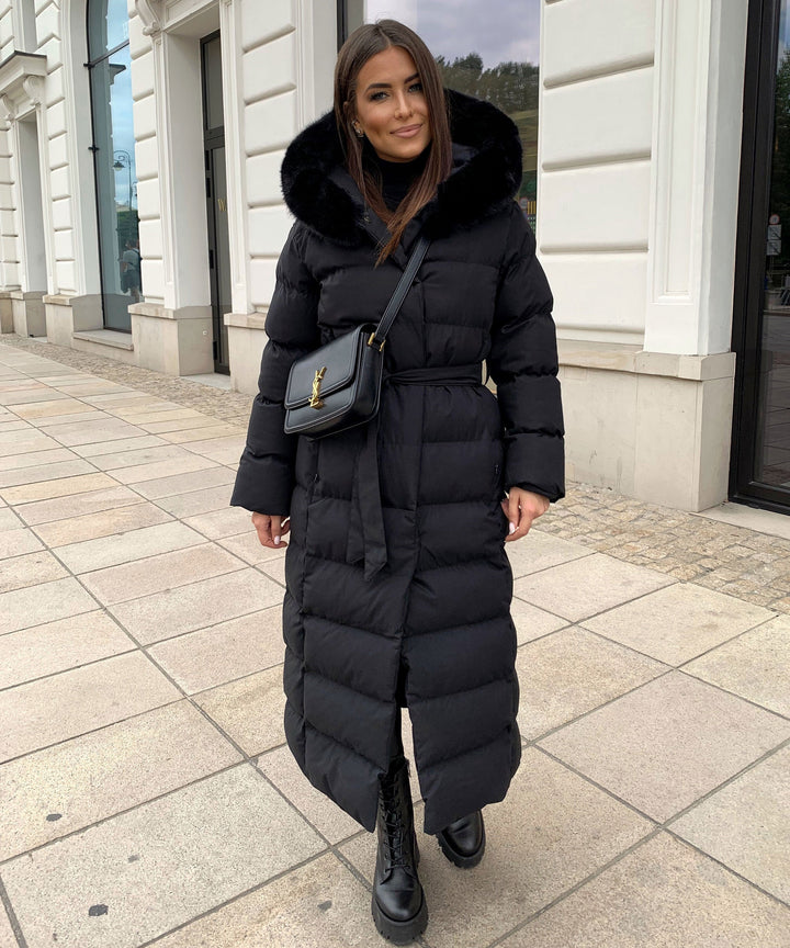 Lune London | Women's Long Quilted Winter Parka with Hood and Belt