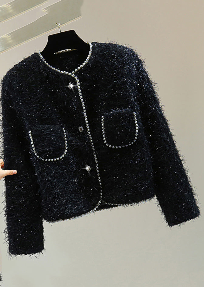 Lune London | Winter patchwork coats with pockets, beads, and studs, with a black O-neck