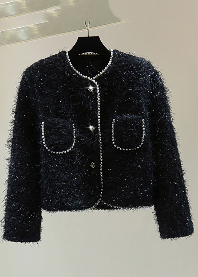 Lune London | Winter patchwork coats with pockets, beads, and studs, with a black O-neck