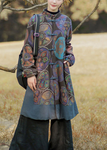 Lune London | Color of flowers High collar Pockets Print Cotton Coats Long sleeves