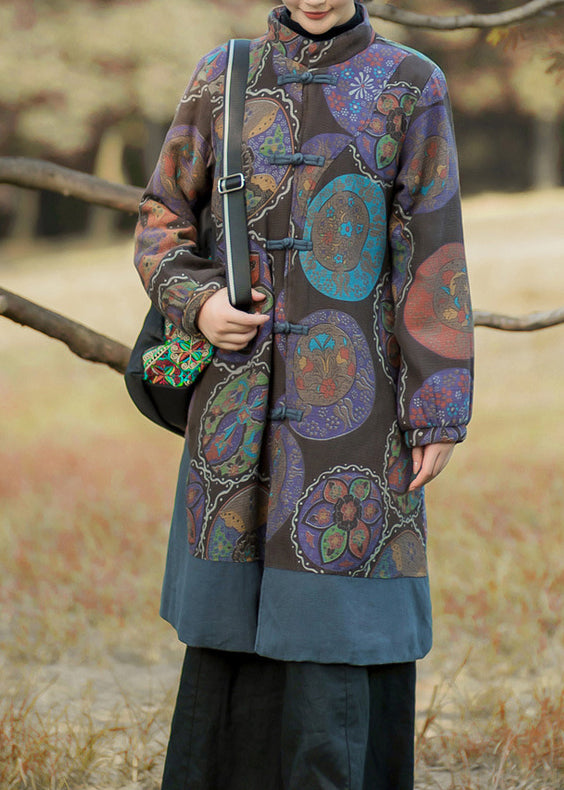 Lune London | Color of flowers High collar Pockets Print Cotton Coats Long sleeves