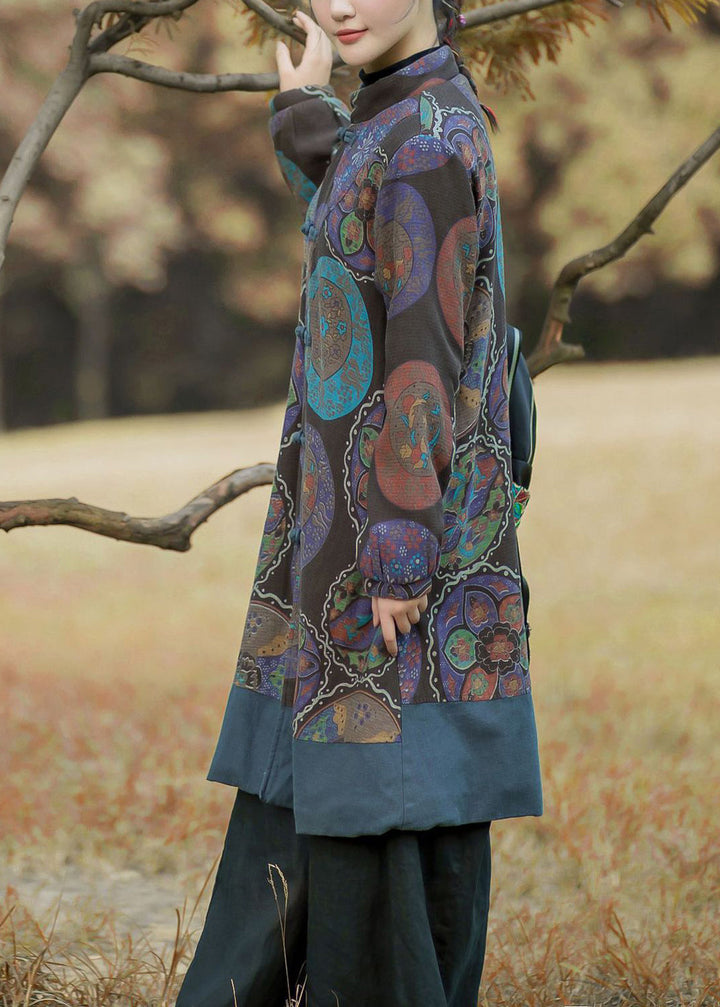 Lune London | Color of flowers High collar Pockets Print Cotton Coats Long sleeves